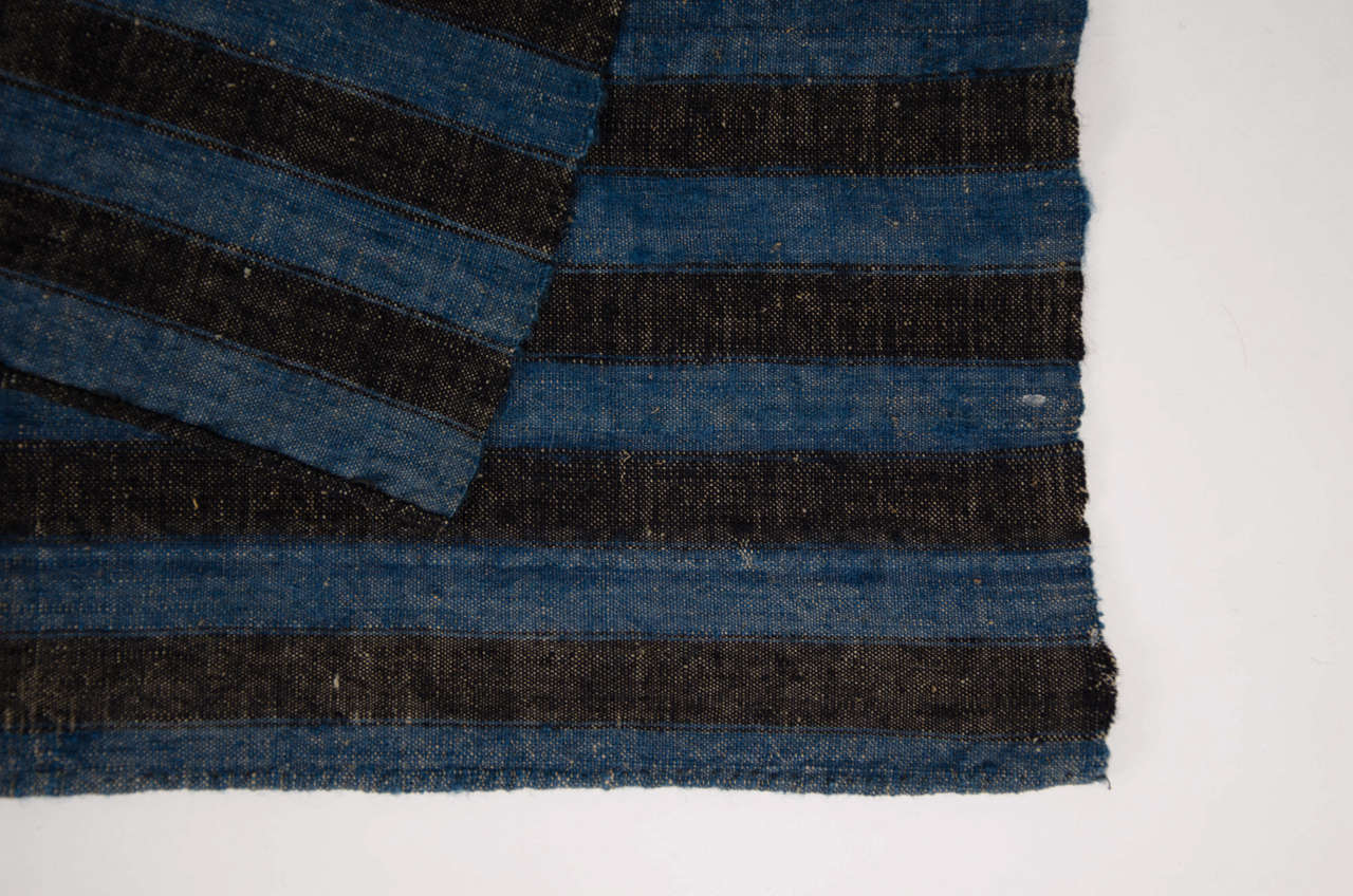 Early 19th Century Dutch striped Black & Blue Funeral Blanket For Sale 2