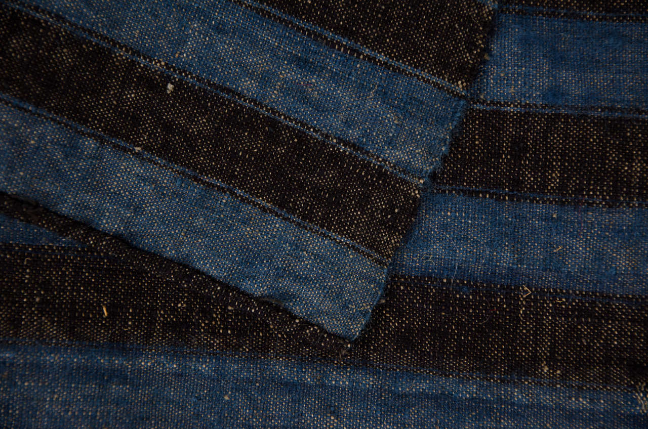 Early 19th Century Dutch striped Black & Blue Funeral Blanket For Sale 3