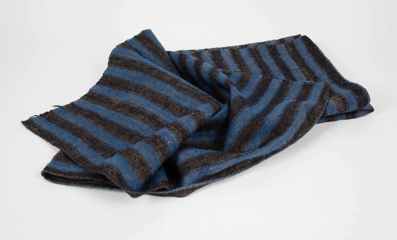 An authentic Dutch striped black and blue funeral blanket from the early 19th century. Used for covering the dead.