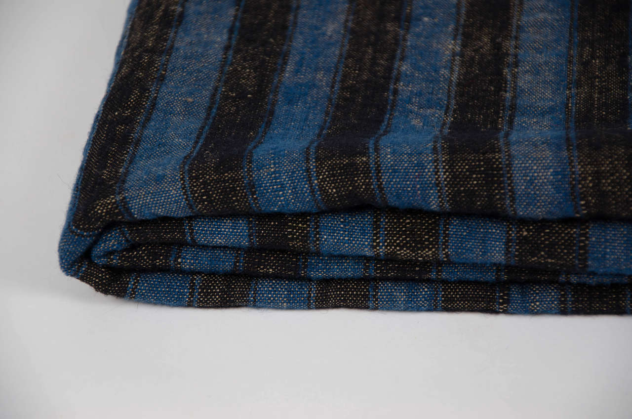 Early 19th Century Dutch striped Black & Blue Funeral Blanket In Excellent Condition For Sale In London, GB