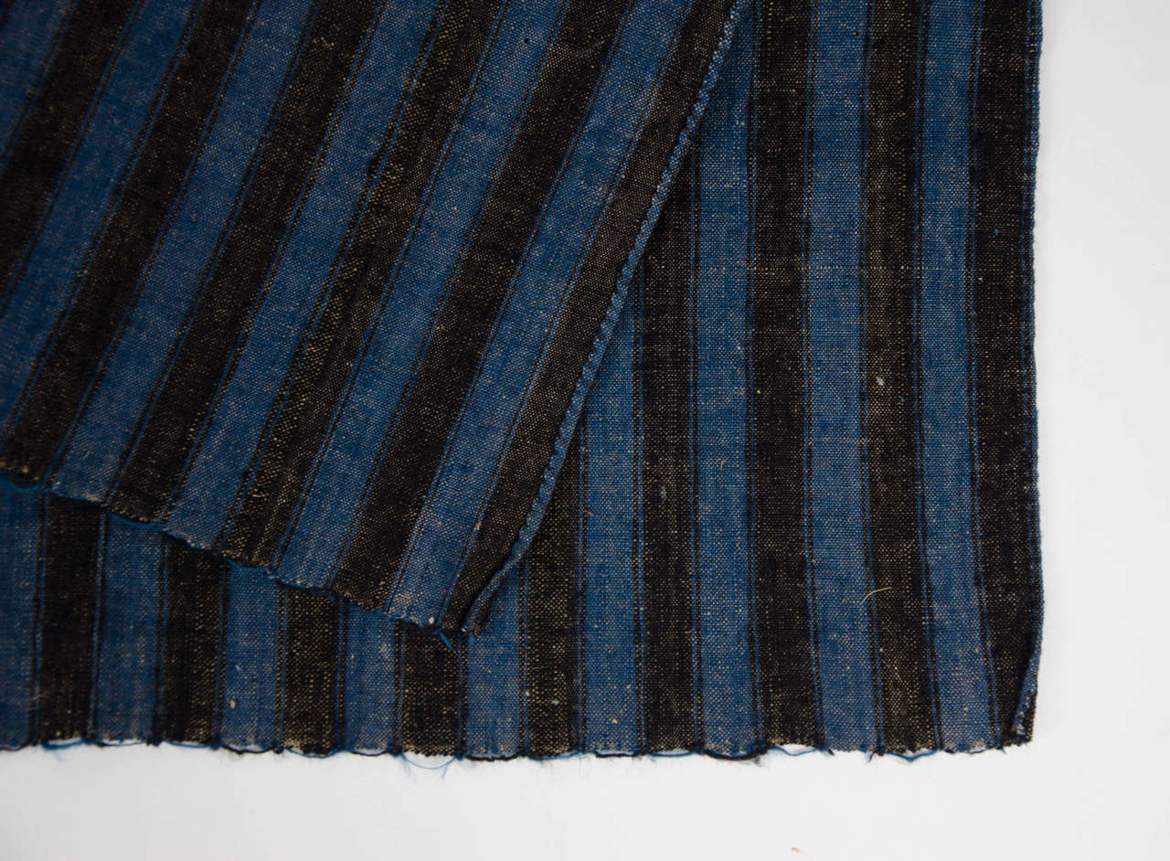 Fabric Early 19th Century Dutch striped Black & Blue Funeral Blanket For Sale