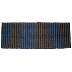 Antique Early 19th Century Dutch striped Black & Blue Funeral Blanket