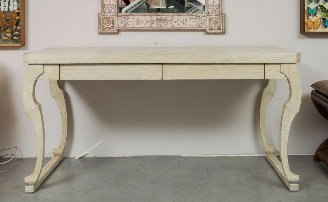 Mid-Century Modern John Hutton designed Ivory Crackle glaze Mid-Century Two-Drawer Desk