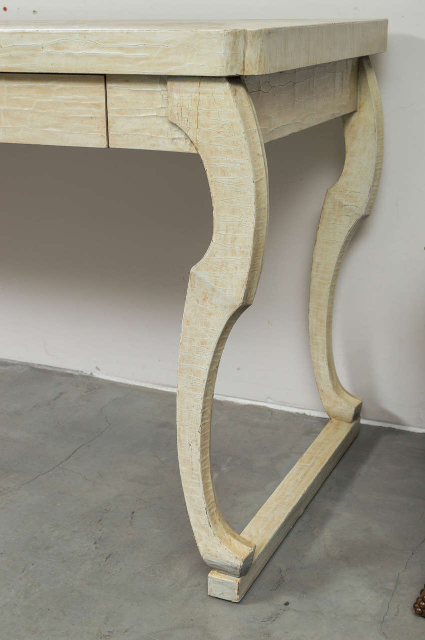 John Hutton designed Ivory Crackle glaze Mid-Century Two-Drawer Desk 1