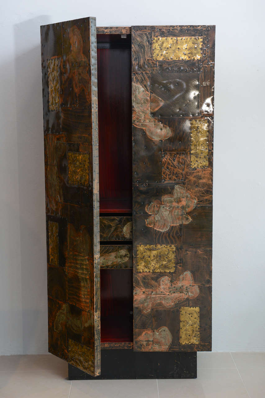 Wood Fine Paul Evans Studio Mixed Metals, Two Door Cabinet or Dry Bar
