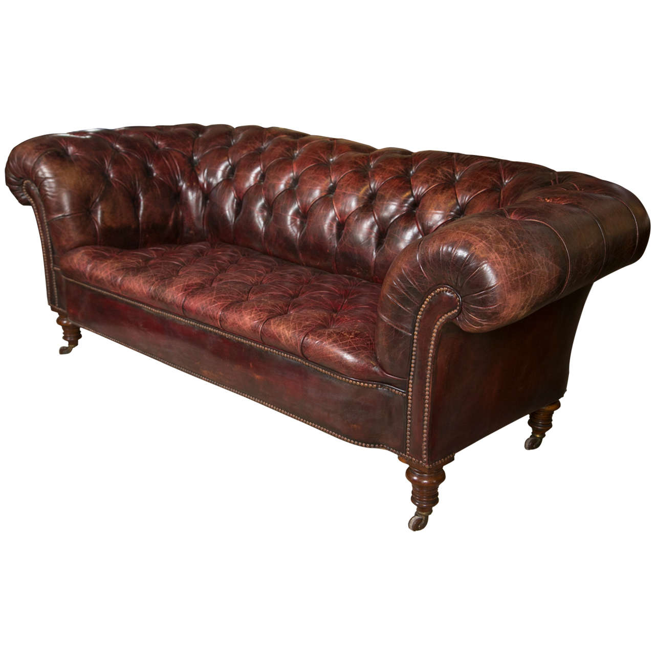 English Tufted Leather Sofa, circa 1900 For Sale