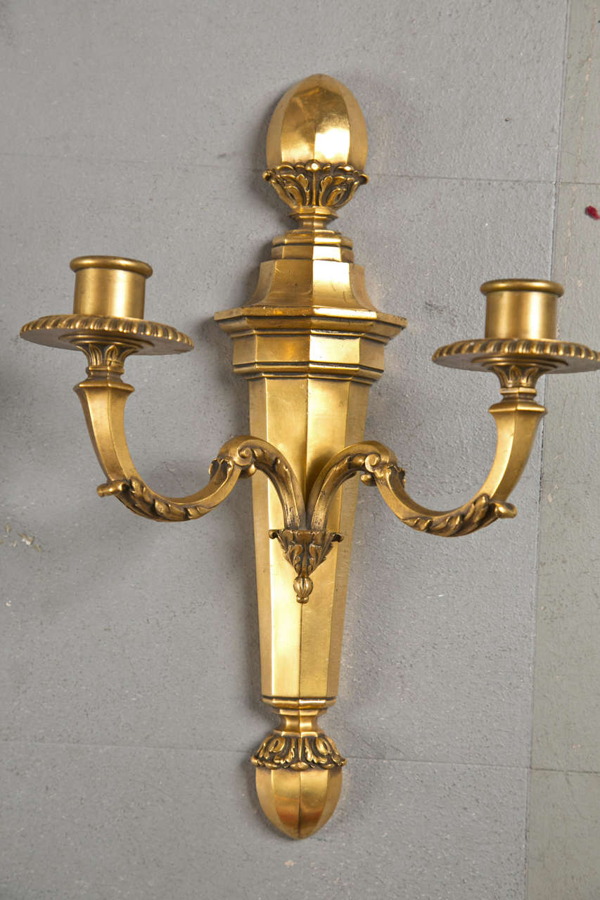 Neoclassical Pair of Gilt Bronze Caldwell Sconces For Sale