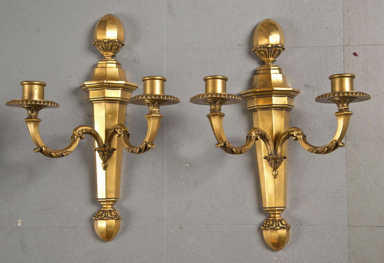 Pair of Gilt Bronze Caldwell Sconces For Sale 1
