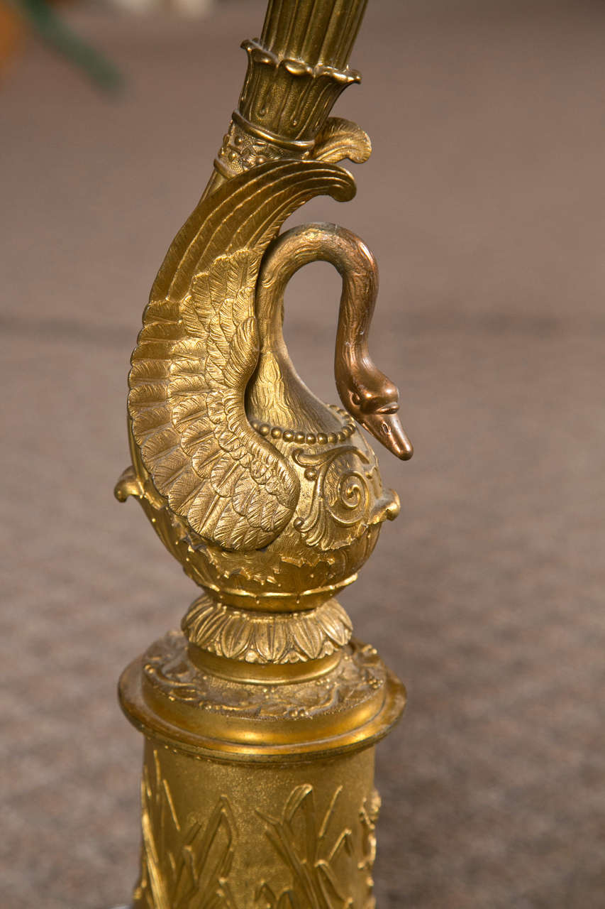 Pair of Empire Bronze Swan Lamps, circa 1800s For Sale 2
