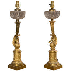 Pair of Empire Bronze Swan Lamps, circa 1800s
