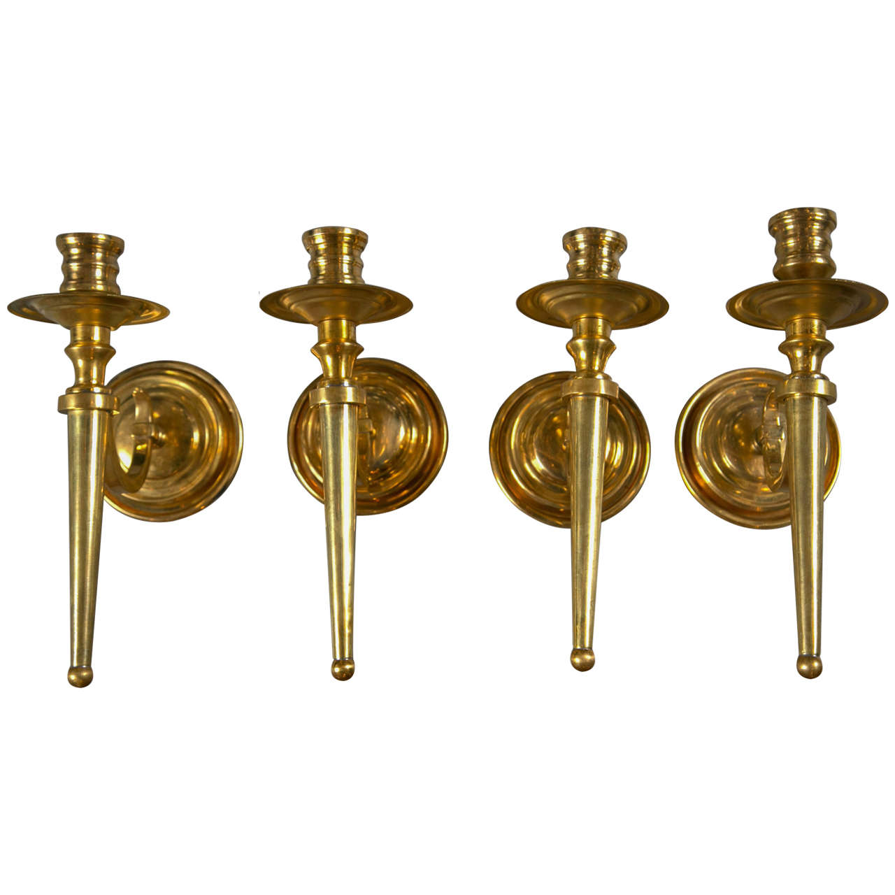 Set of Eight Gilt Bronze Caldwell Sconces For Sale
