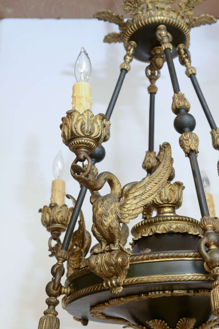 French Gilt and Patinated Bronze 19c. Empire Chandelier