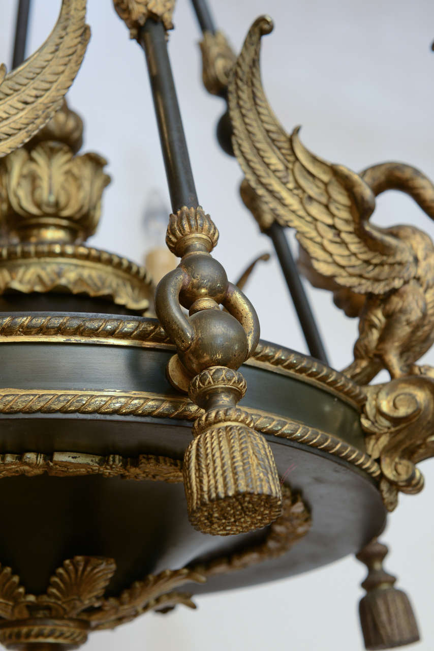19th Century Gilt and Patinated Bronze 19c. Empire Chandelier
