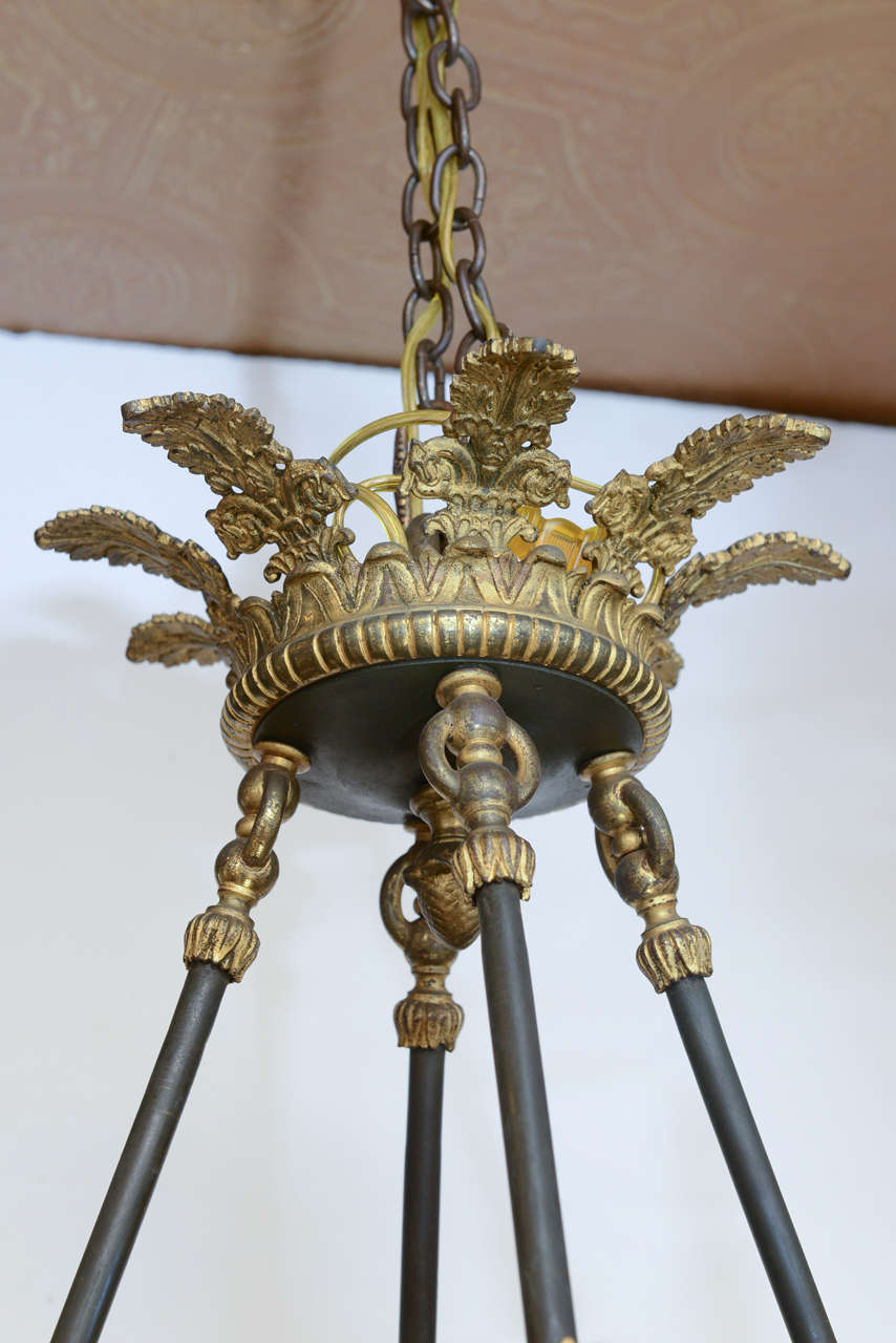 Gilt and Patinated Bronze 19c. Empire Chandelier 3