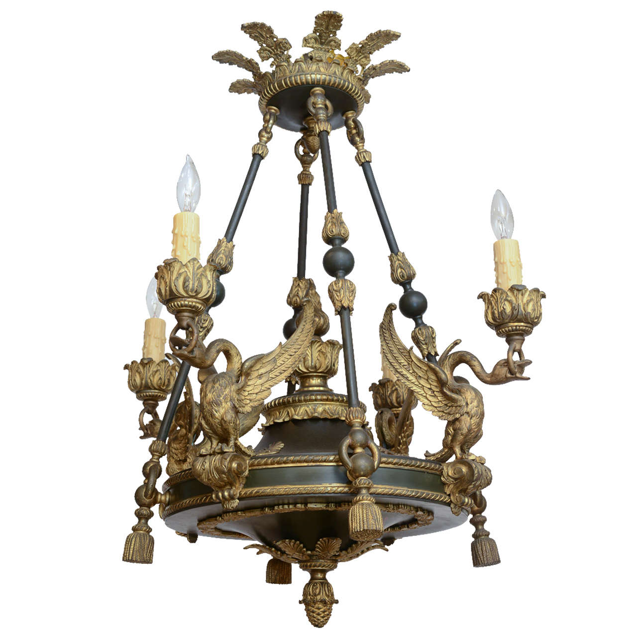 Gilt and Patinated Bronze 19c. Empire Chandelier