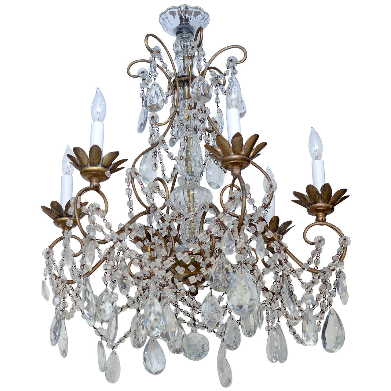 Italian Macaroni-beaded Gilded Iron Six Light Chandelier