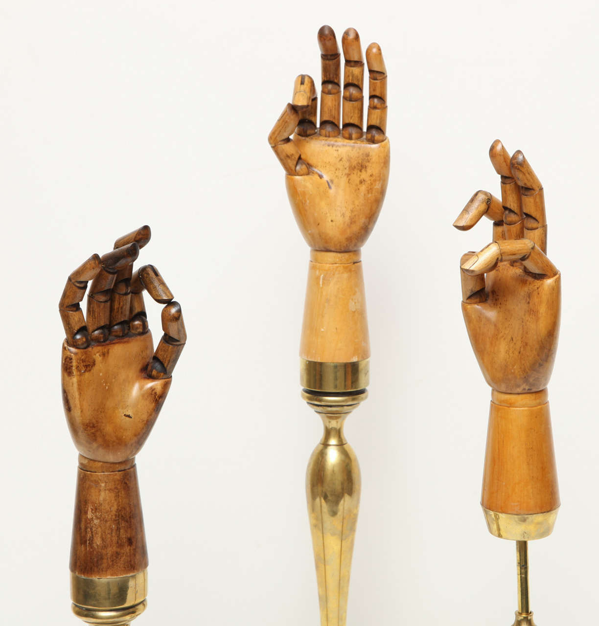British Wooden Articulating Glove Displays With Brass Mounts For Sale