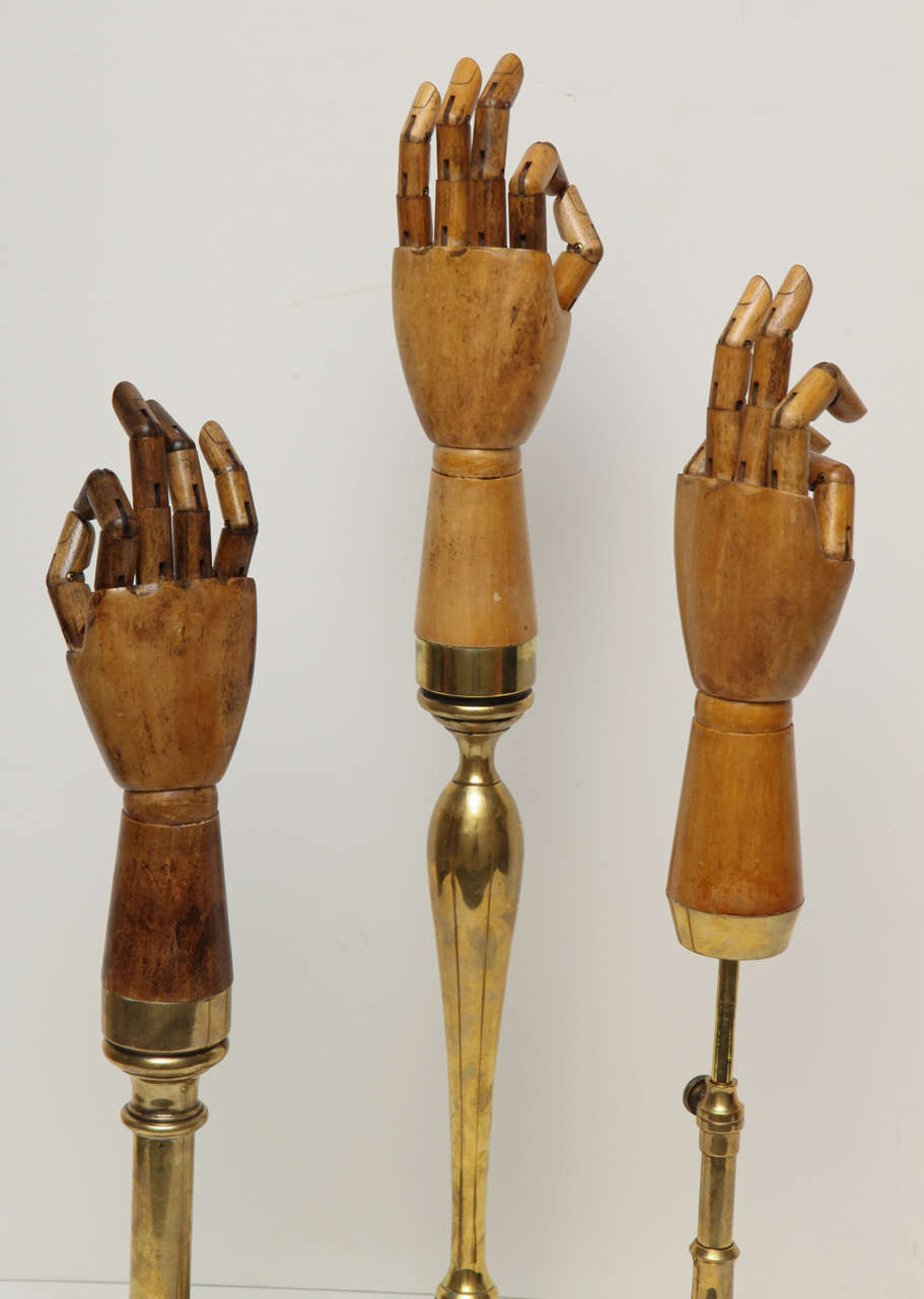 Wooden Articulating Glove Displays With Brass Mounts For Sale 4
