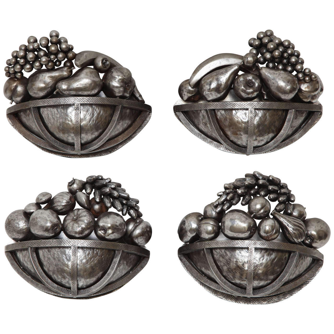 Silvered Iron "Fruit Bowl" Sconces by Edgar Brandt For Sale