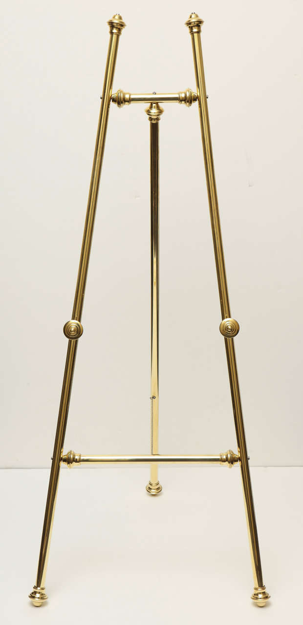 Edwardian Polished Brass Easel With Decorative Accents.