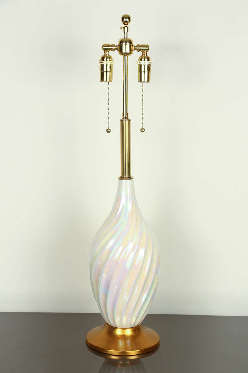 Late 20th Century Pair of Beautiful Ceramic Lamps with a Stunning Mother-of-pearl Glaze