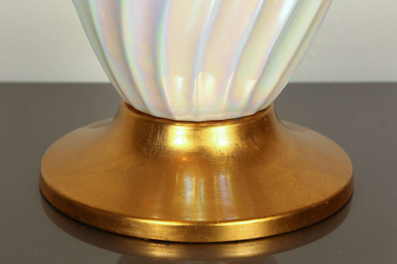 Pair of Beautiful Ceramic Lamps with a Stunning Mother-of-pearl Glaze In Excellent Condition In New York, NY
