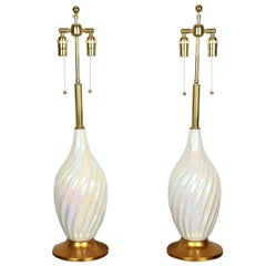 Pair of Beautiful Ceramic Lamps with a Stunning Mother-of-pearl Glaze