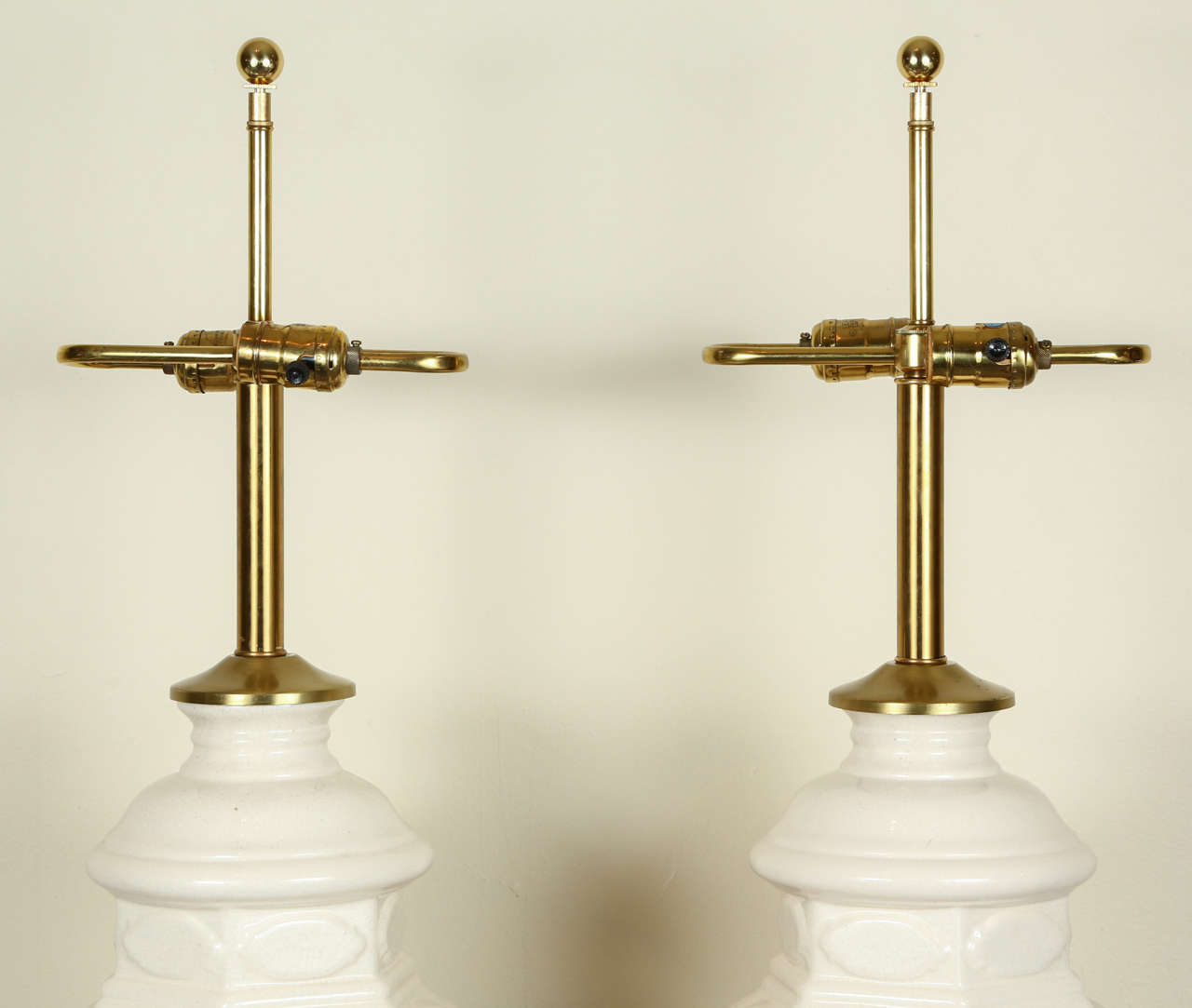 American Pair of Fine Glazed Ceramic Lamps with a Pierced Basket Weave Design