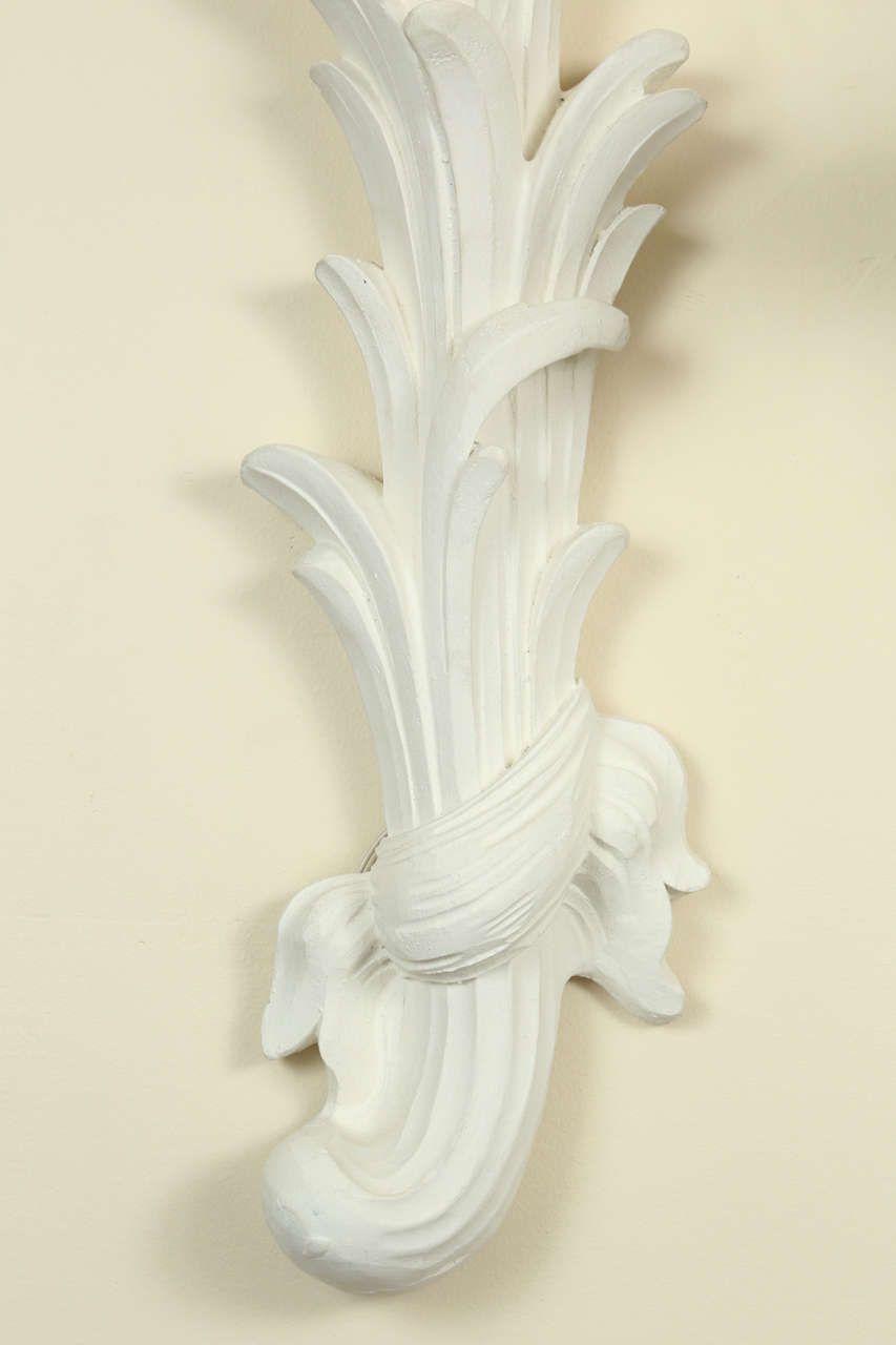 Plaster Pair of plaster leaf sconces