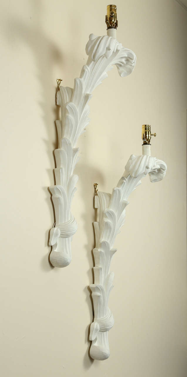 Pair of plaster leaf sconces 3