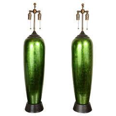 Pair of Enormous Bullet Shaped Glazed Ceramic Lamps