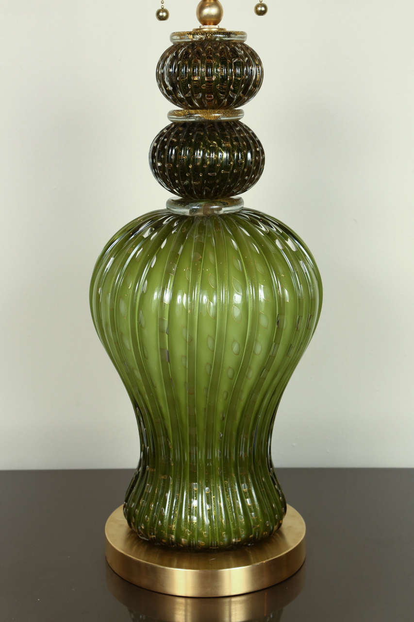 Brass Spectacular Pair of Barovier Murano Glass Lamps