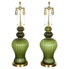Spectacular Pair of Barovier Murano Glass Lamps
