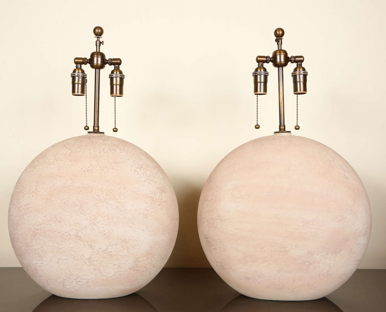 Pair of Great Biscuit Shaped Unglazed Ceramic Lamps