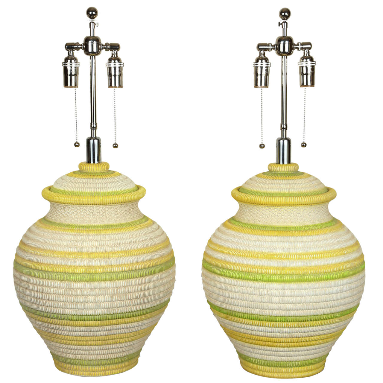 Pair of Impressive "Basket Weave" Ceramic Lamps