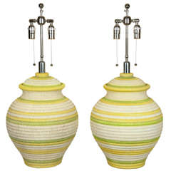 Pair of Impressive "Basket Weave" Ceramic Lamps