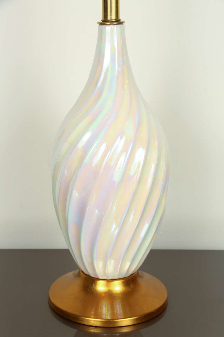 Pair of Beautiful Ceramic Lamps with a Stunning Motherofpearl Glaze