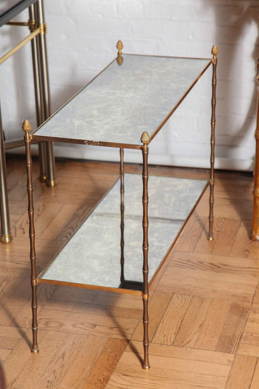 A Gilt Brass Two Tier Faux Bamboo and Mirrored Etagere Table. France ,C. 1950