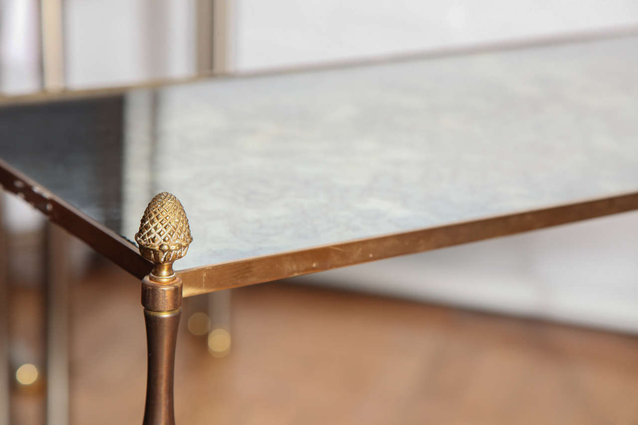 A Gilt Brass Two Tier Faux Bamboo and Mirrored Etagere Table. France , C. 1950 1