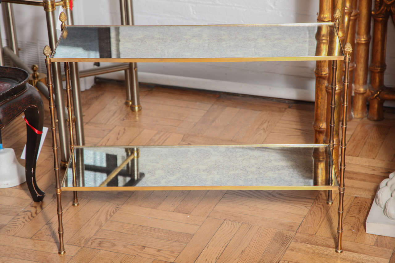 A Gilt Brass Two Tier Faux Bamboo and Mirrored Etagere Table. France , C. 1950 2