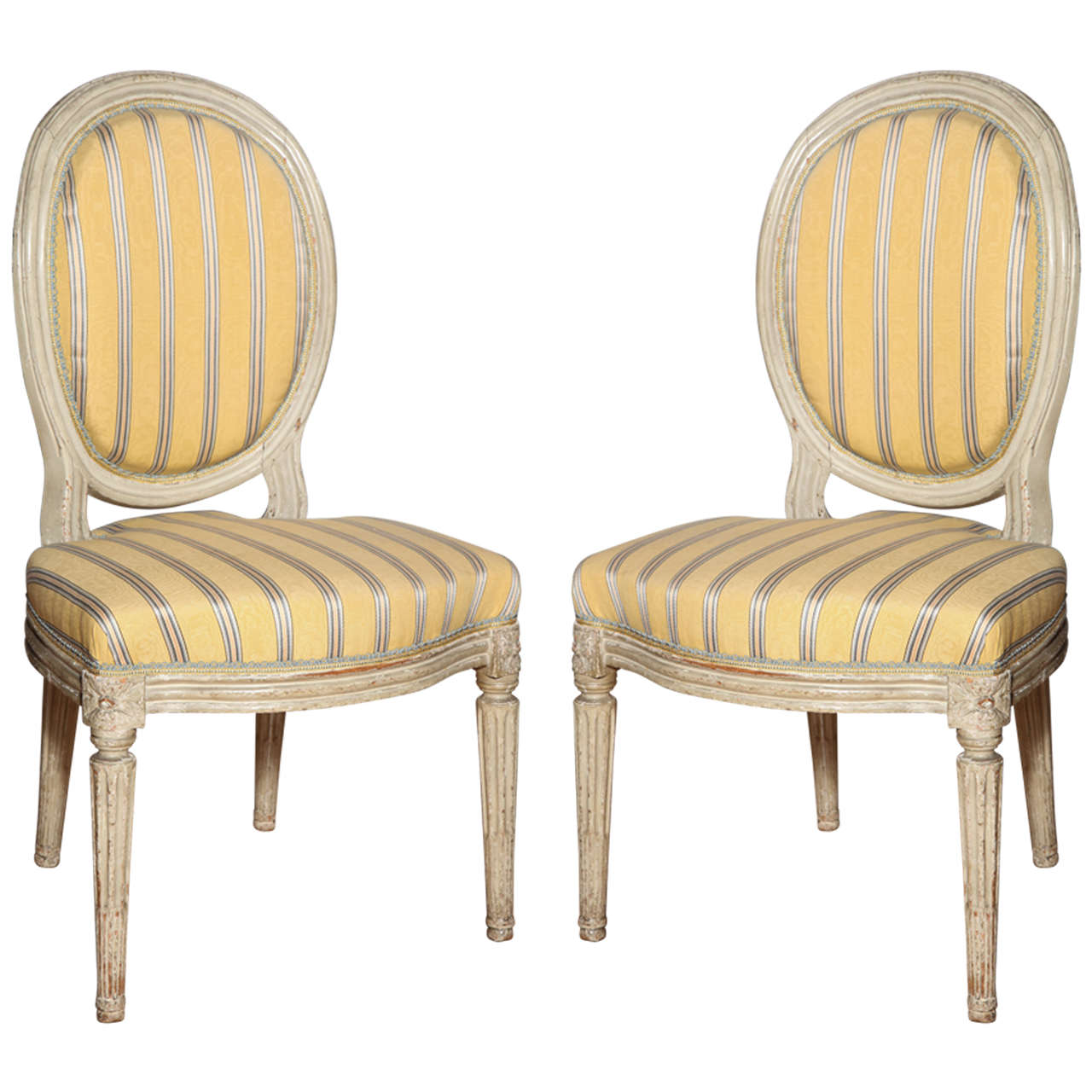 Pair of Carved and Painted Louis XVI Chairs, France, 18th Century For Sale