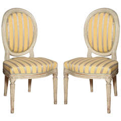 Antique Pair of Carved and Painted Louis XVI Chairs, France, 18th Century