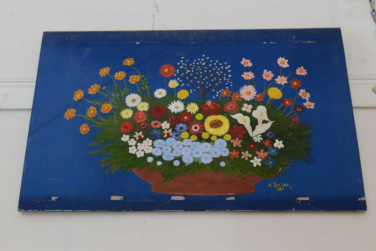 naive painting of flowers in a bowl