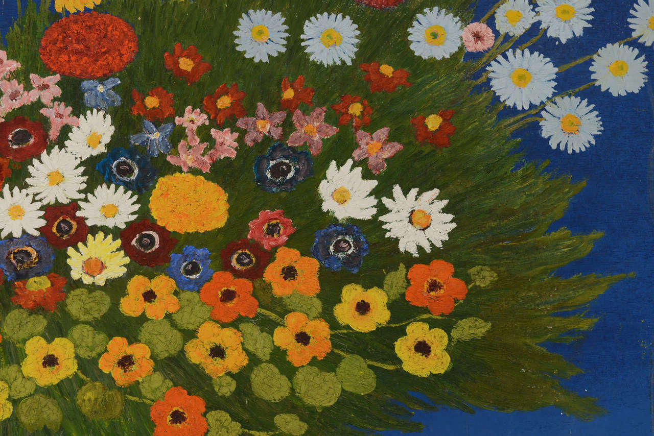 Folk Painting of Flowers #1 In Good Condition For Sale In West Palm Beach, FL