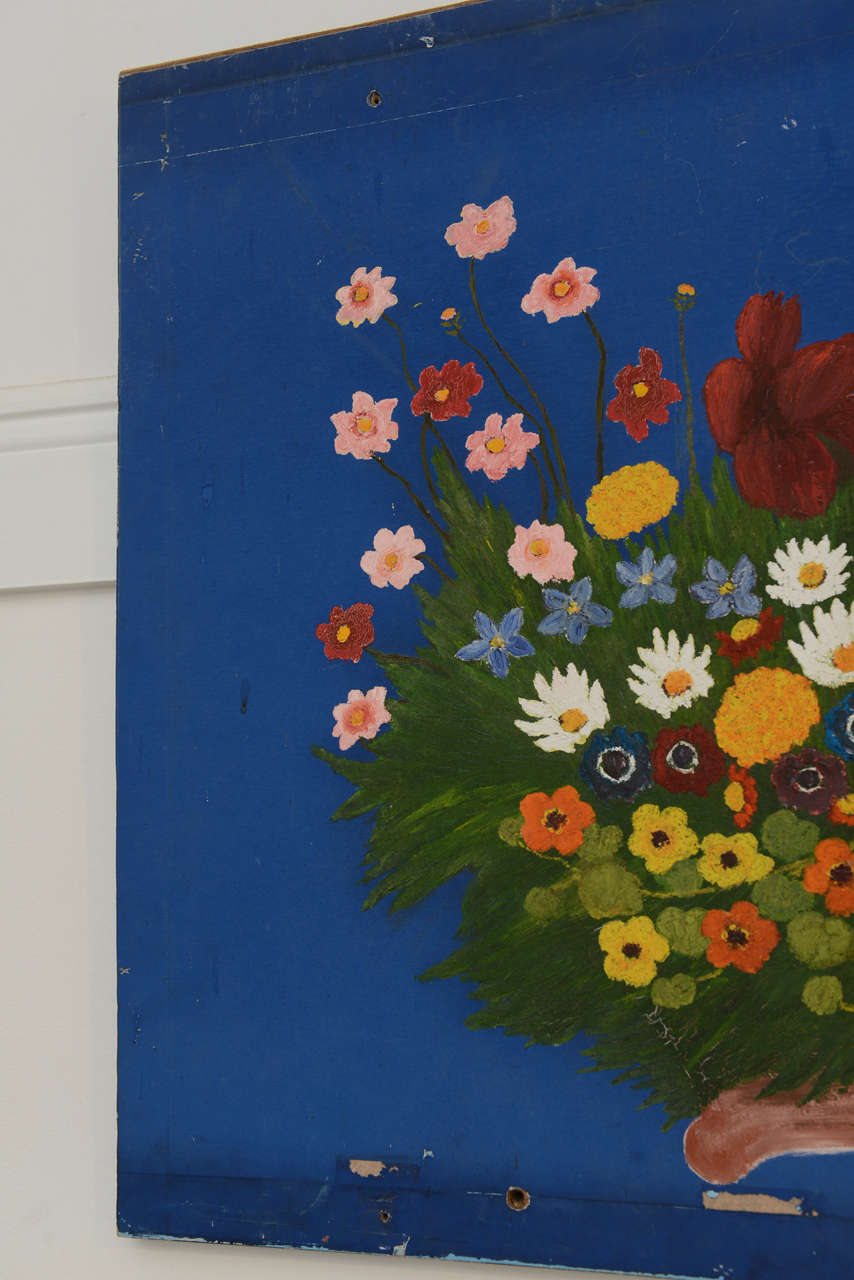 Mid-20th Century Folk Painting of Flowers #1 For Sale