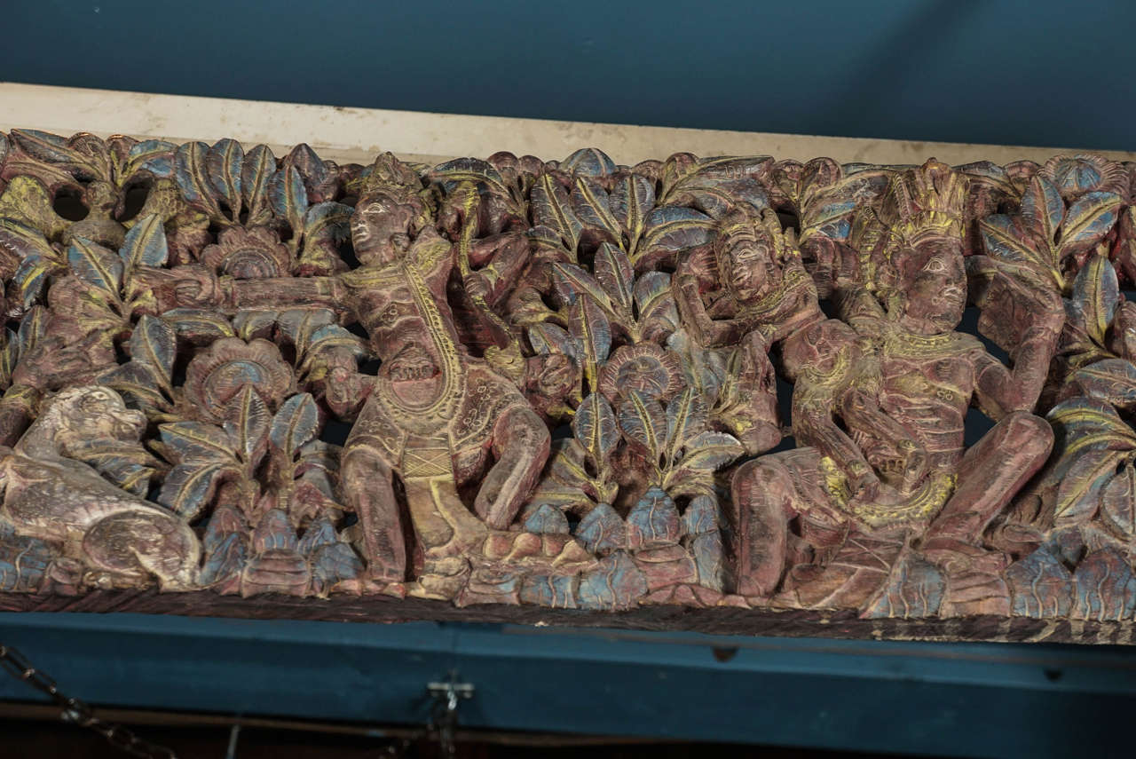 Patinated Early 20th Century Mahabharata Balinese Scene, Hand-Carved in Teak Wood