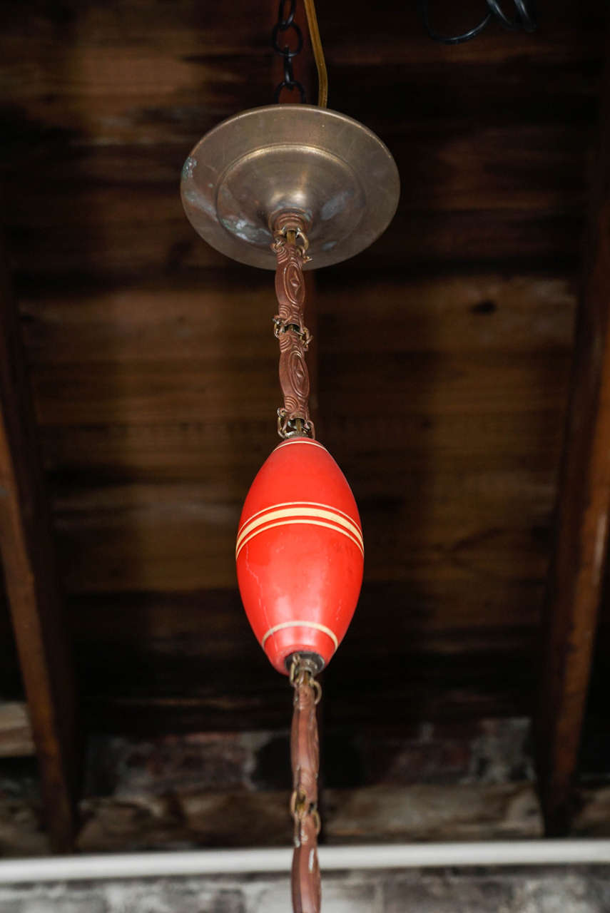 American Hand-Painted Teardrop Ceiling Light, circa 1920