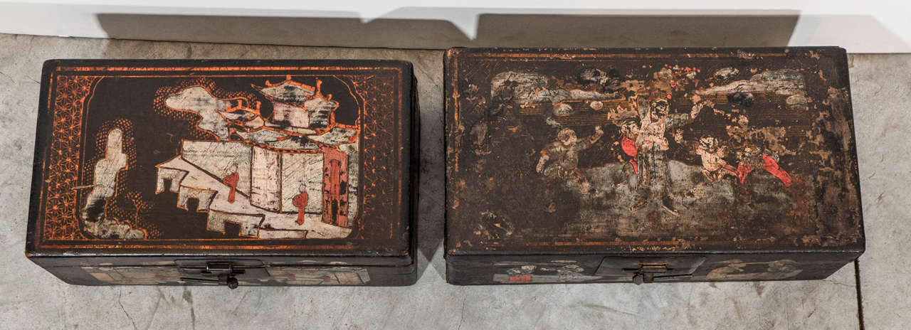 19th Century Painted Chinese Lacquer Boxes