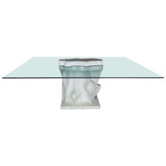 Coffa 81 White Carrara Marble and Glass Italian Sculptural Table, 1981.