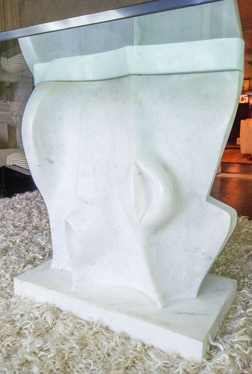 Coffa 81 White Carrara Marble and Glass Italian Sculptural Table, 1981. 2